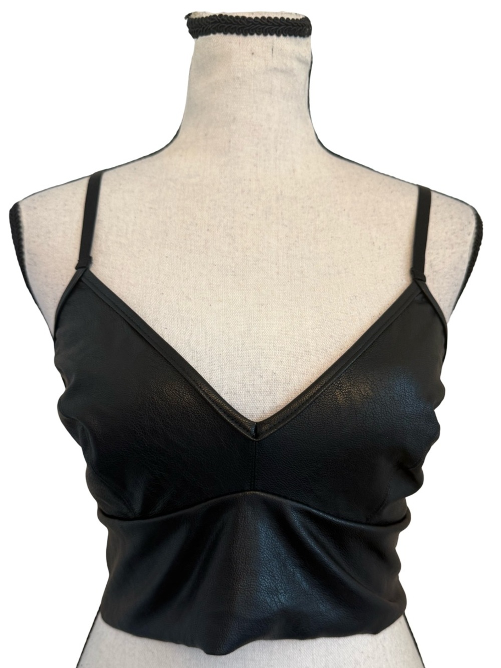 Commando Black Faux Leather Cami Top Medium Bustier Adjustable Strap